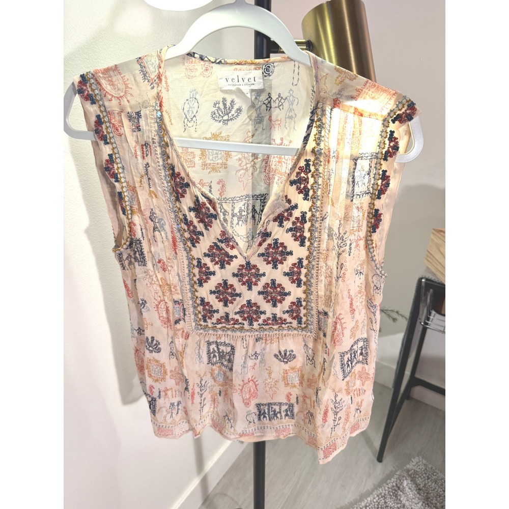 Anthropologie top Velvet G&S fully beaded embroidered peasant blouse tank MED - Picture 3 of 11
